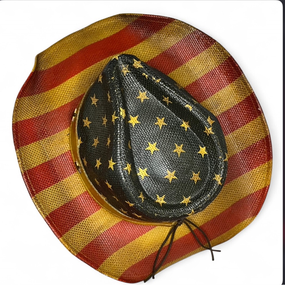 Vintage Saddleback American Flag Straw Cowboy Hat - ONE SIZE - USA - Patriot - Picture 2 of 15